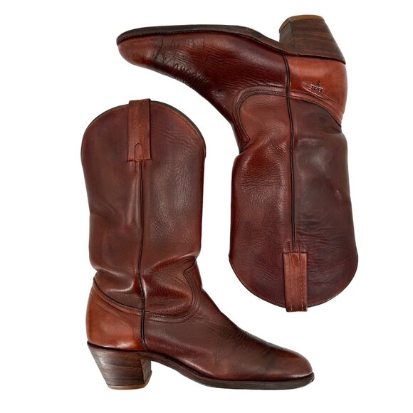 Vintage Frye Cowboy Boots Mens size 9D Distressed Brown Leather USA Western Boot - Picture 12 of 15